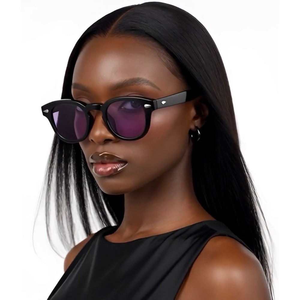Vintage SOILD Acetate  sunglasses black frame‎ purple lens Women glasses Gafas